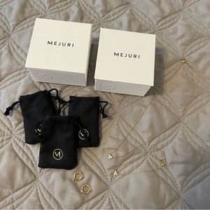 Mejuri Lotus Necklace + Bracelet + Round Topaz Earrings Set Bundle